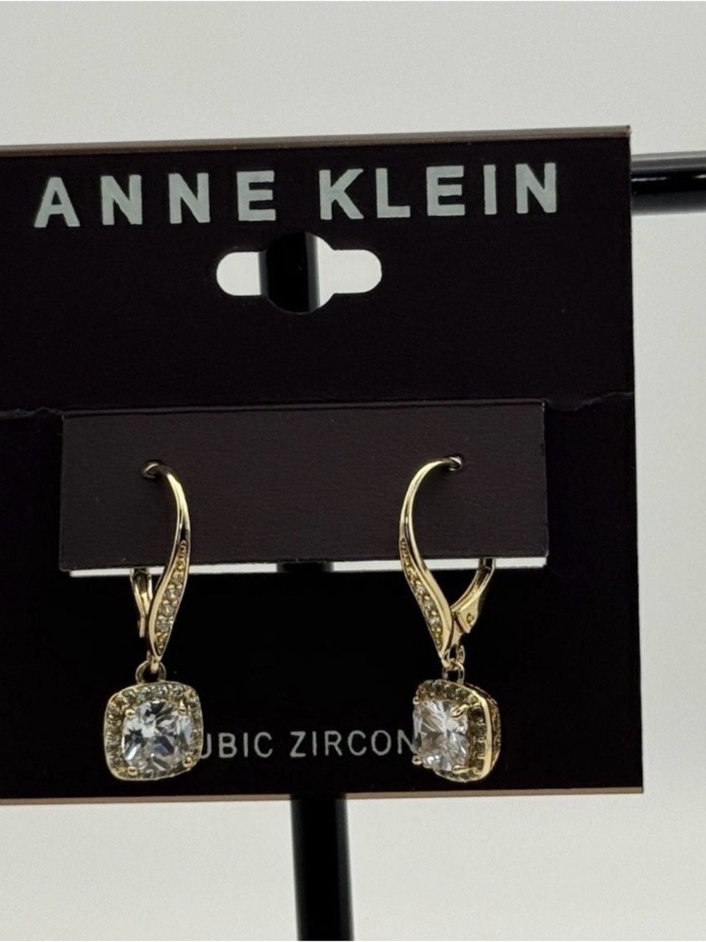 Anne Klein Gold Drop Earrings with Clear Cubic Zirconia